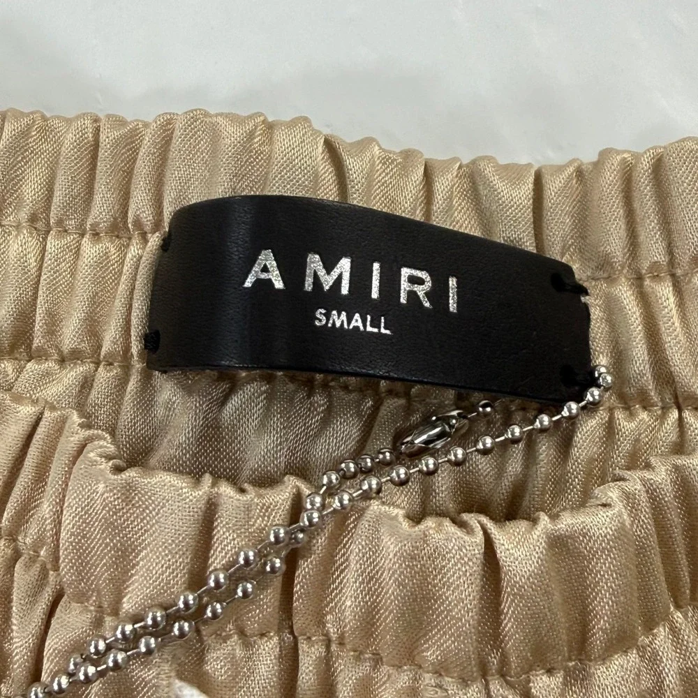 Amiri Satin Track Pants Gold Champagne White Stripe MA Logo Small NEW